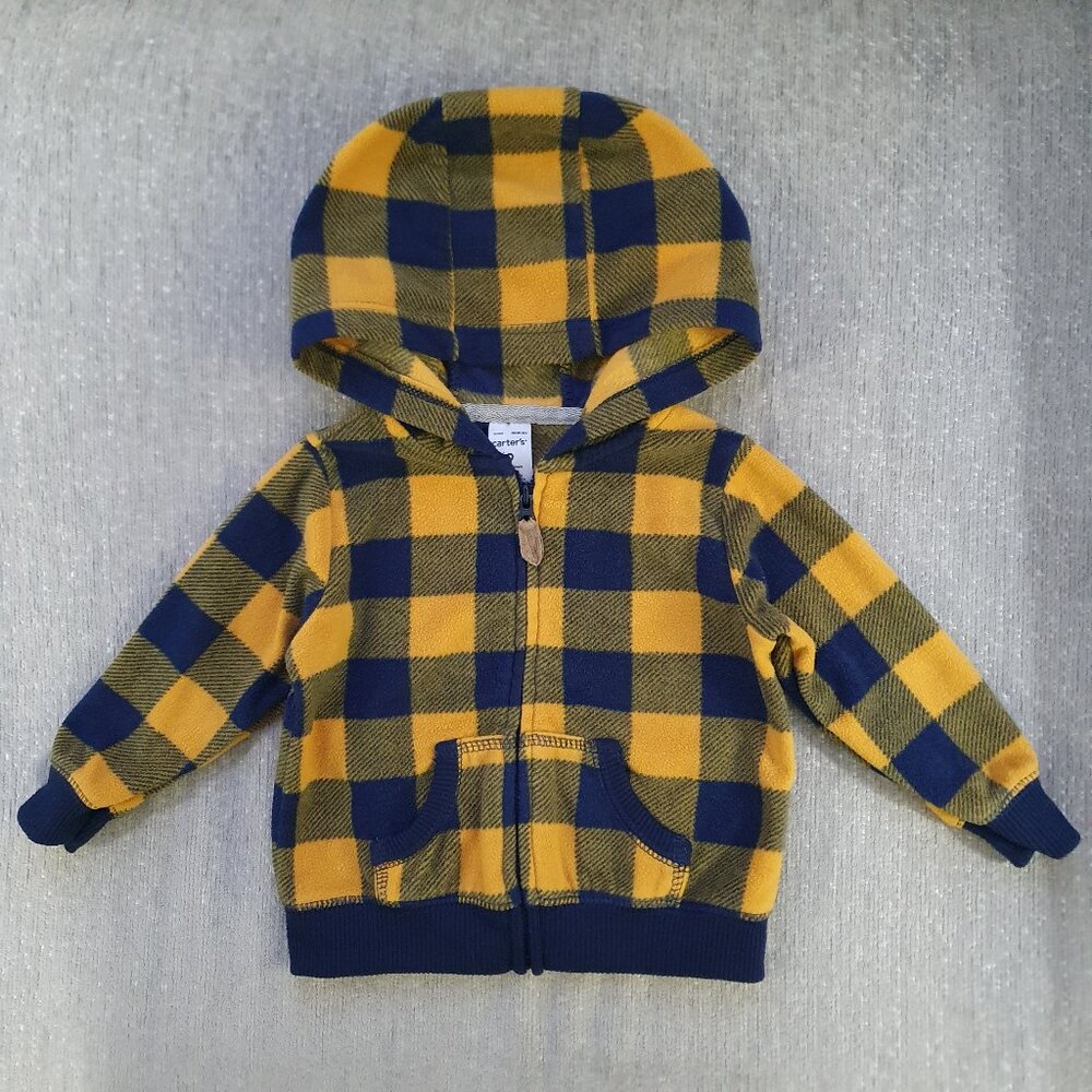 Carter's Plaid Baby Boy Zip-up Fleece Hoodie Size 9 Months